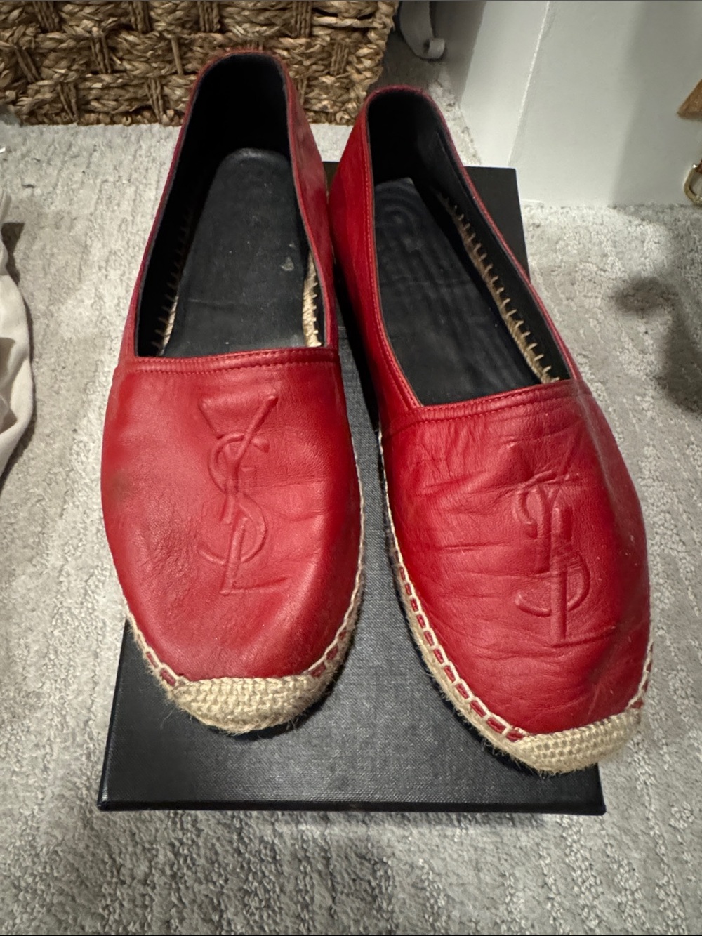 Yves Saint Laurent Red Leather Espadrille Flats